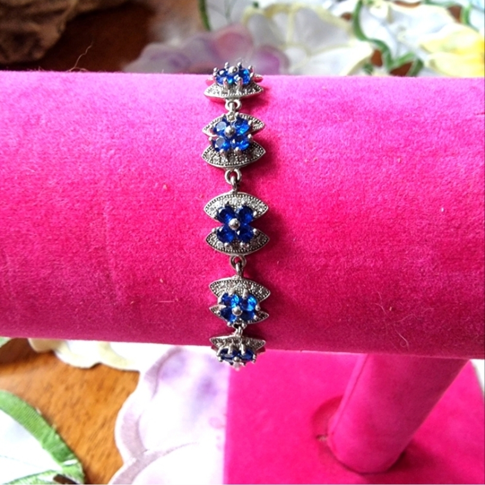 Elegant Sterling Silver Sapphire Lab Multi-Stone Bracelet